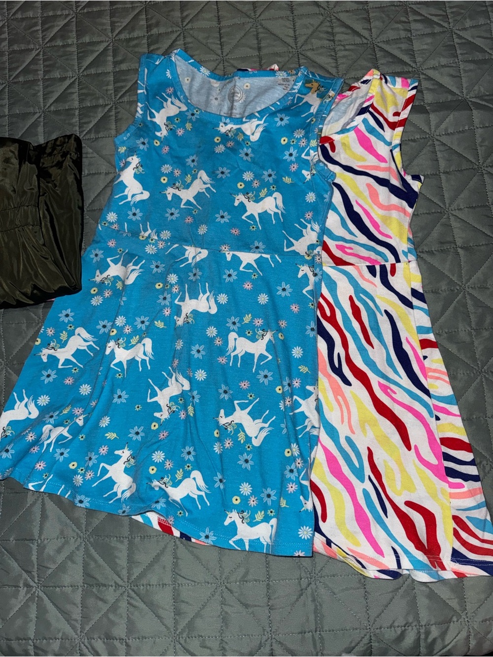 Girls' Blue Unicorn Print Sleeveless Casual Dress